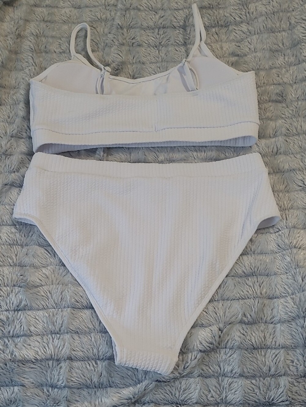 White Ribbed Two-Piece One-Piece Swim Set - Picture 2 of 5